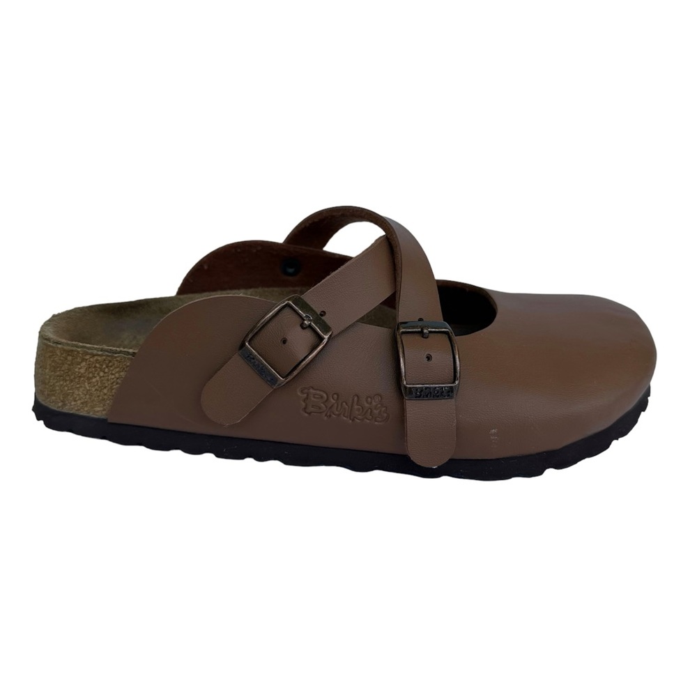 Birkenstock Brown Leather Clog Mule with Buckle Straps